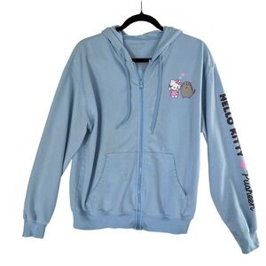 Hello Kitty Pusheen Baby Blue Full Zip Hoodie Sweatshirt Womens‎ Medium - READ